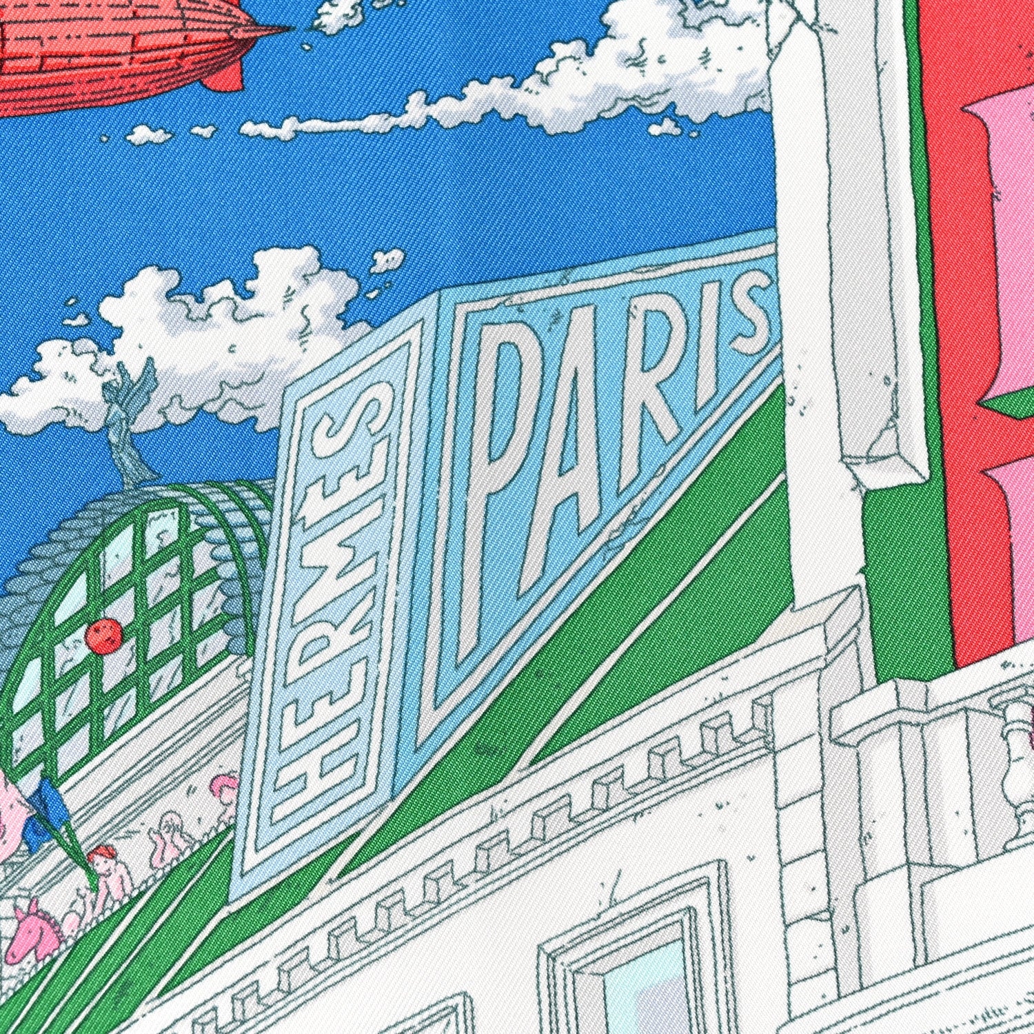 Hermes Silk Le Grand Prix Au Faubourg Scarf 90 Bleu Rose Menthol 3 of 5