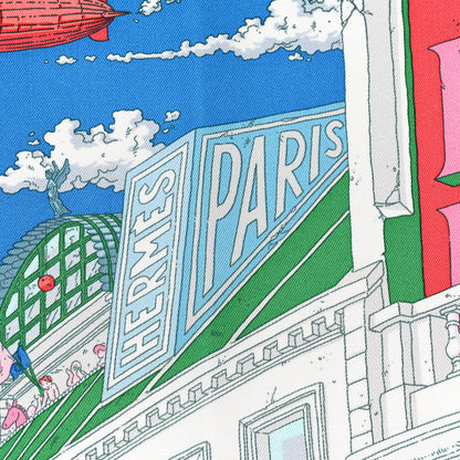 Hermes Silk Le Grand Prix Au Faubourg Scarf 90 Bleu Rose Menthol 3 of 5
