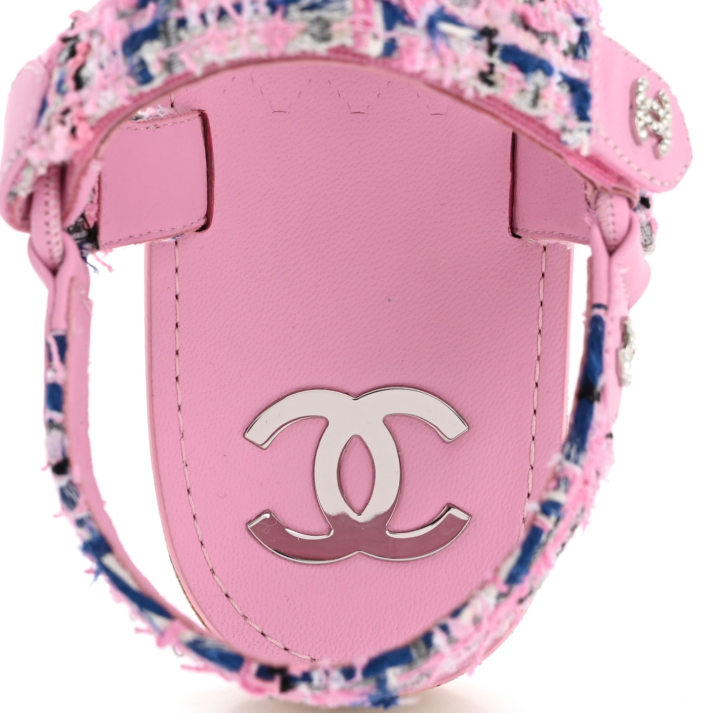 Tweed Lambskin Crystal CC Sandals 40 Pink Multicolor