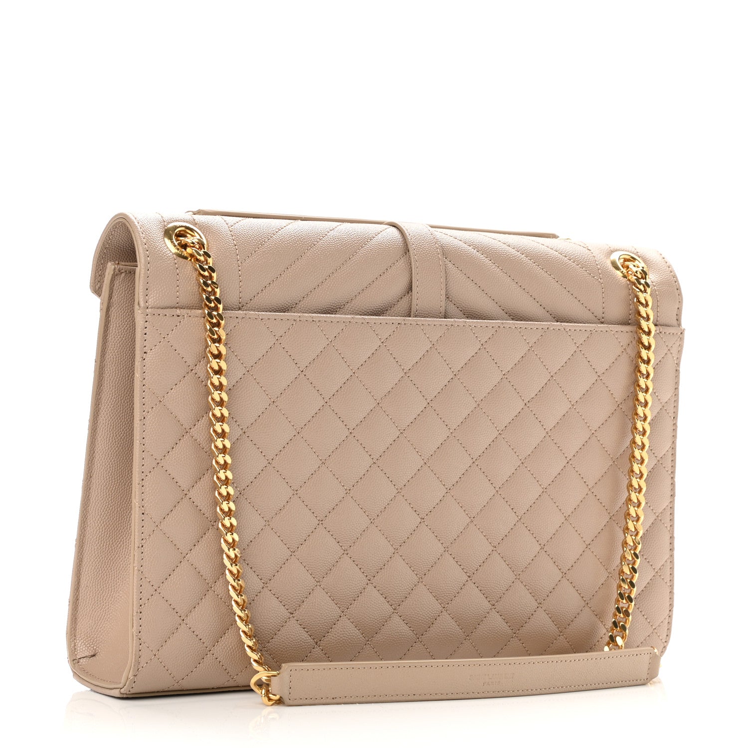 Saint Laurent Grain De Poudre Mixed Matelasse Large Triquilt Monogram Satchel Dark Beige 3 of 10