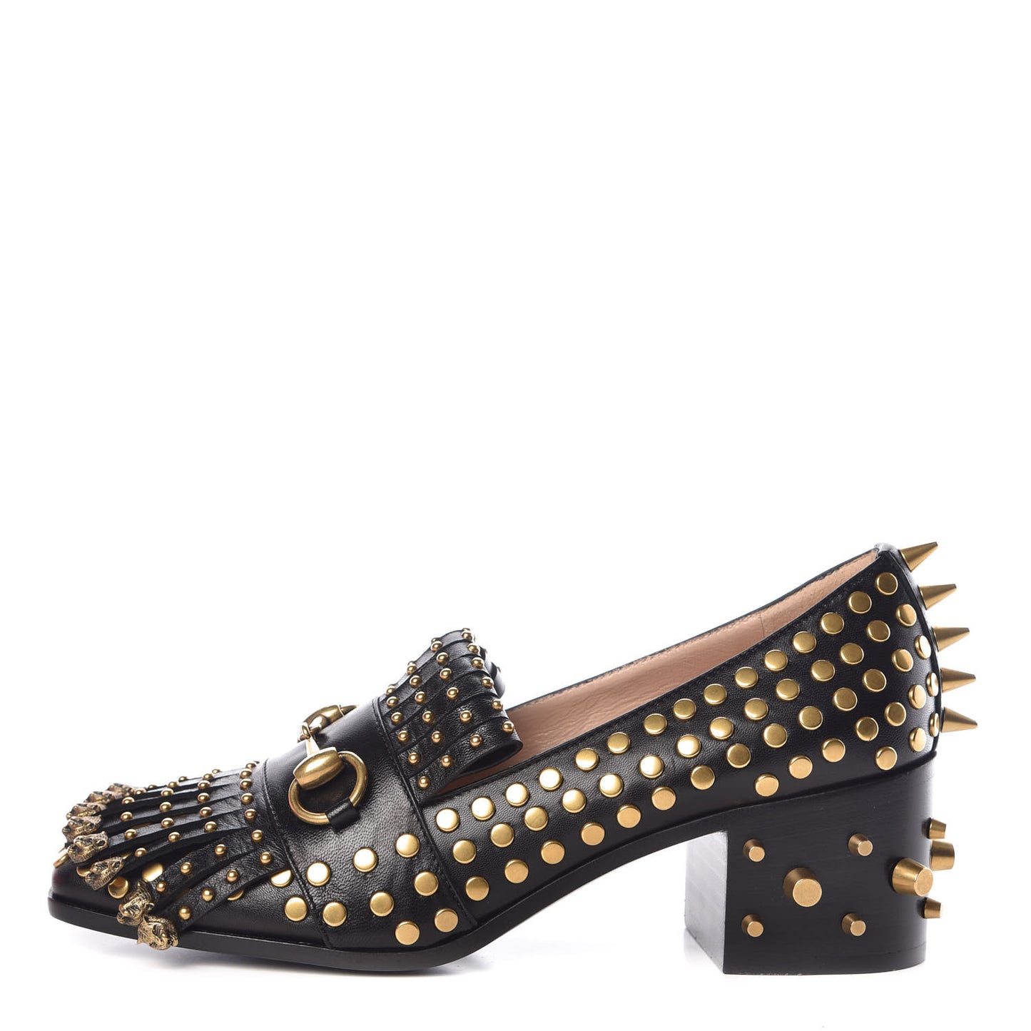 Malaga Kid Studded Polly Fringe 55mm Loafer Pumps 36 Black