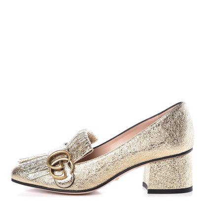 Gucci Galassia GG Marmont Fringe 50mm Loafer Pumps 35.5 Platino 1 of 9