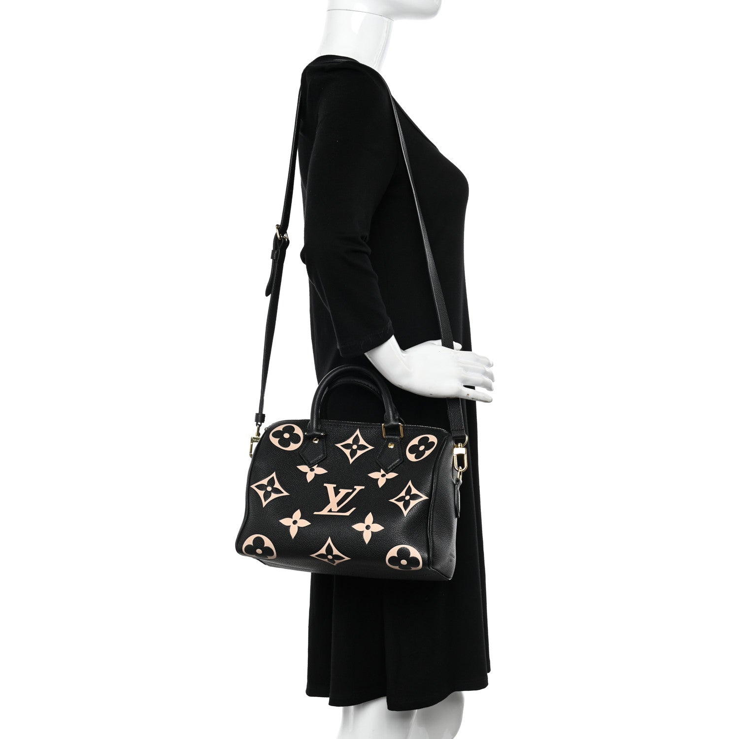 Louis Vuitton Empreinte Monogram Giant Speedy Bandouliere 25 Black Beige 2 of 9