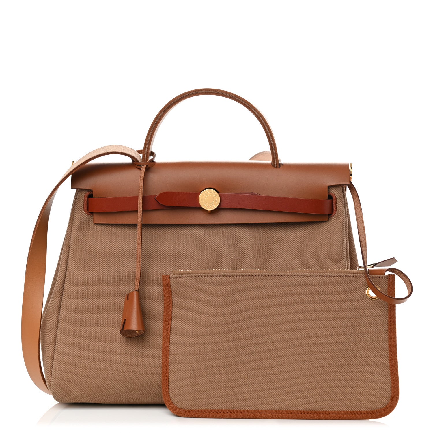 Hermes Military Toile Vache Hunter Herbag Zip Retourne 31 PM Chai Fauve Naturel Cuivre 1 of 9