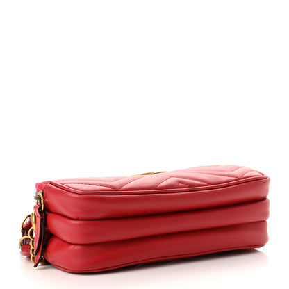 Gucci Calfskin Matelasse Mini GG Marmont Chain Crossbody Bag Hibiscus Red 4 of 11