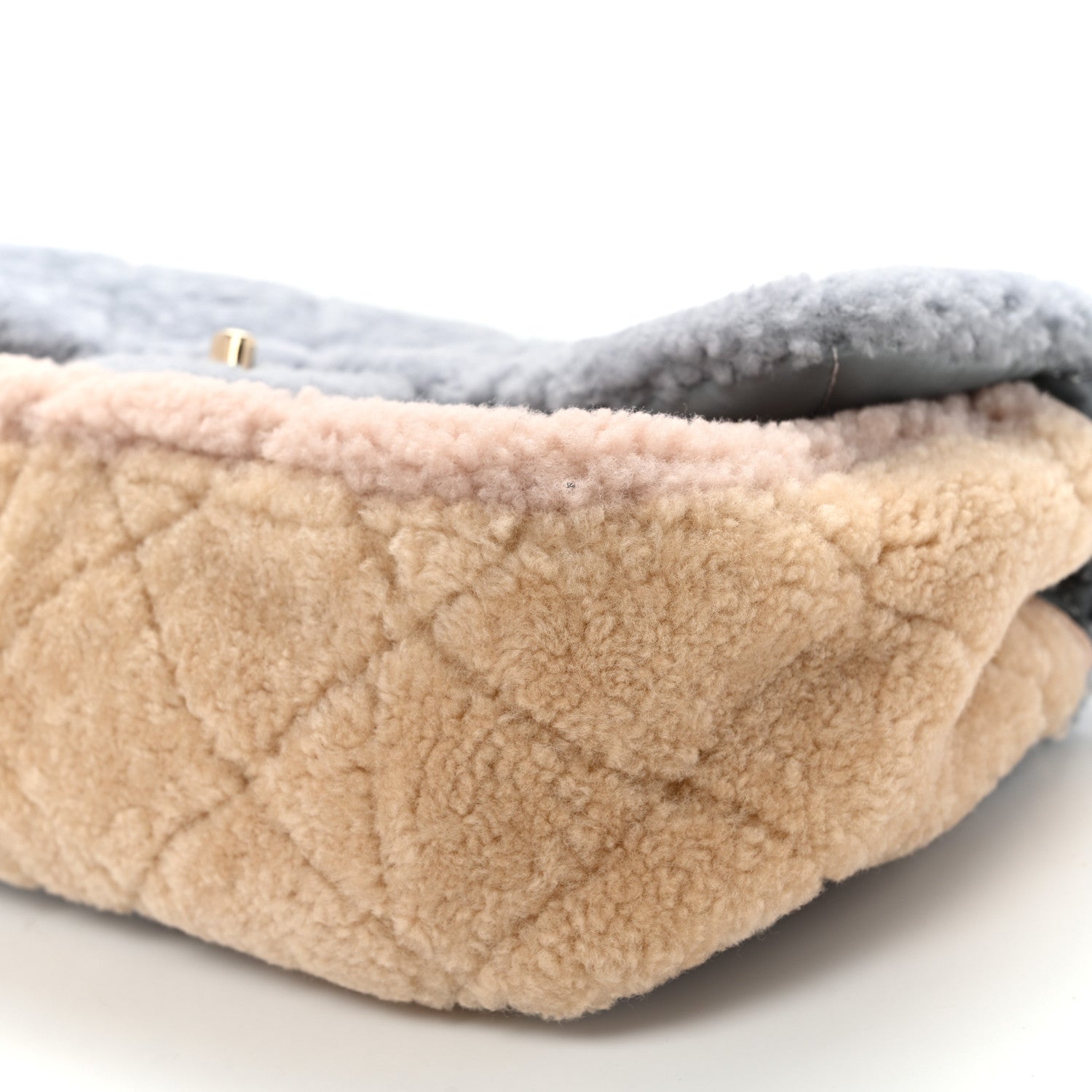 Chanel Shearling Sheepskin Single Flap Gray Pink Beige 10 of 11