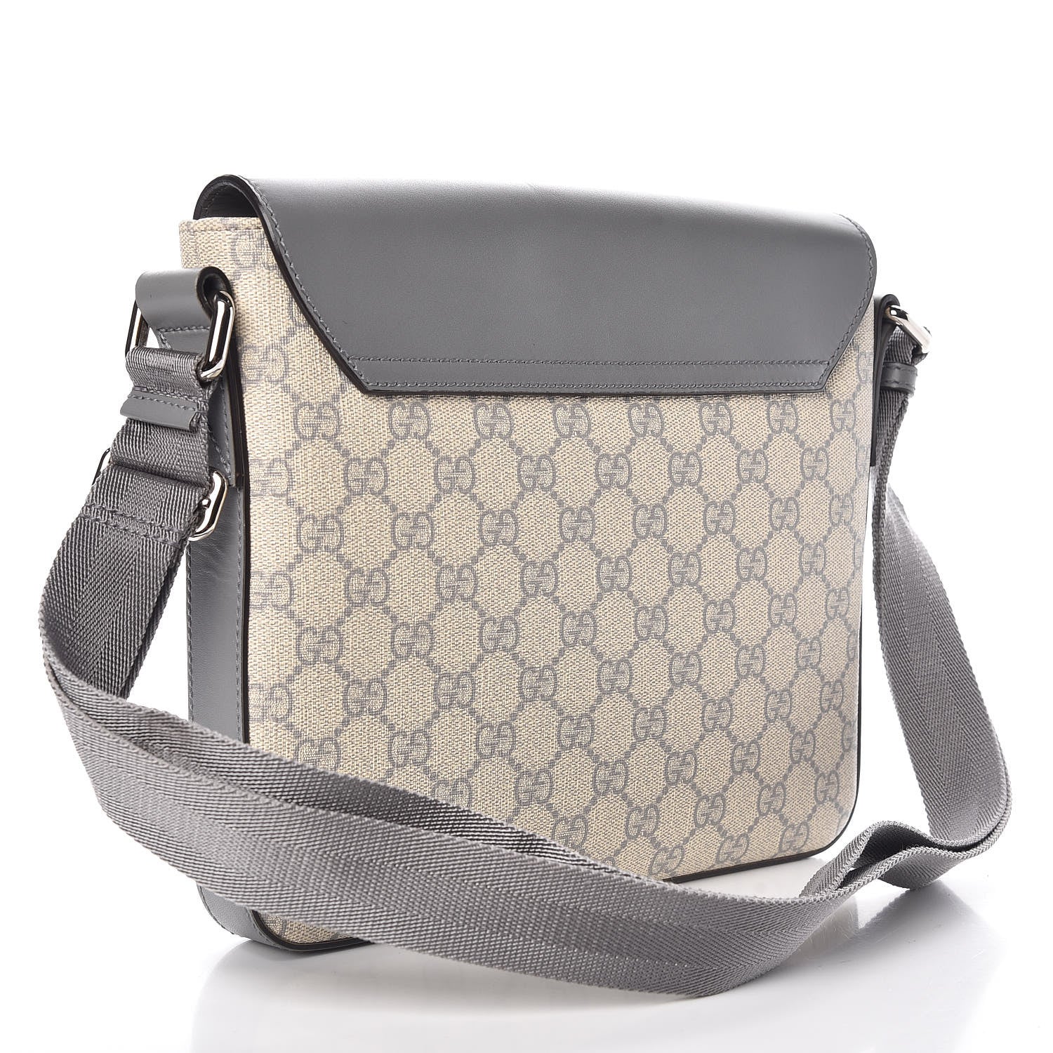 Gucci GG Supreme Monogram Selleria Calfskin Medium Satchel Messenger Bag Ecru Grigio 3 of 10