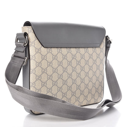 Gucci GG Supreme Monogram Selleria Calfskin Medium Satchel Messenger Bag Ecru Grigio 3 of 10