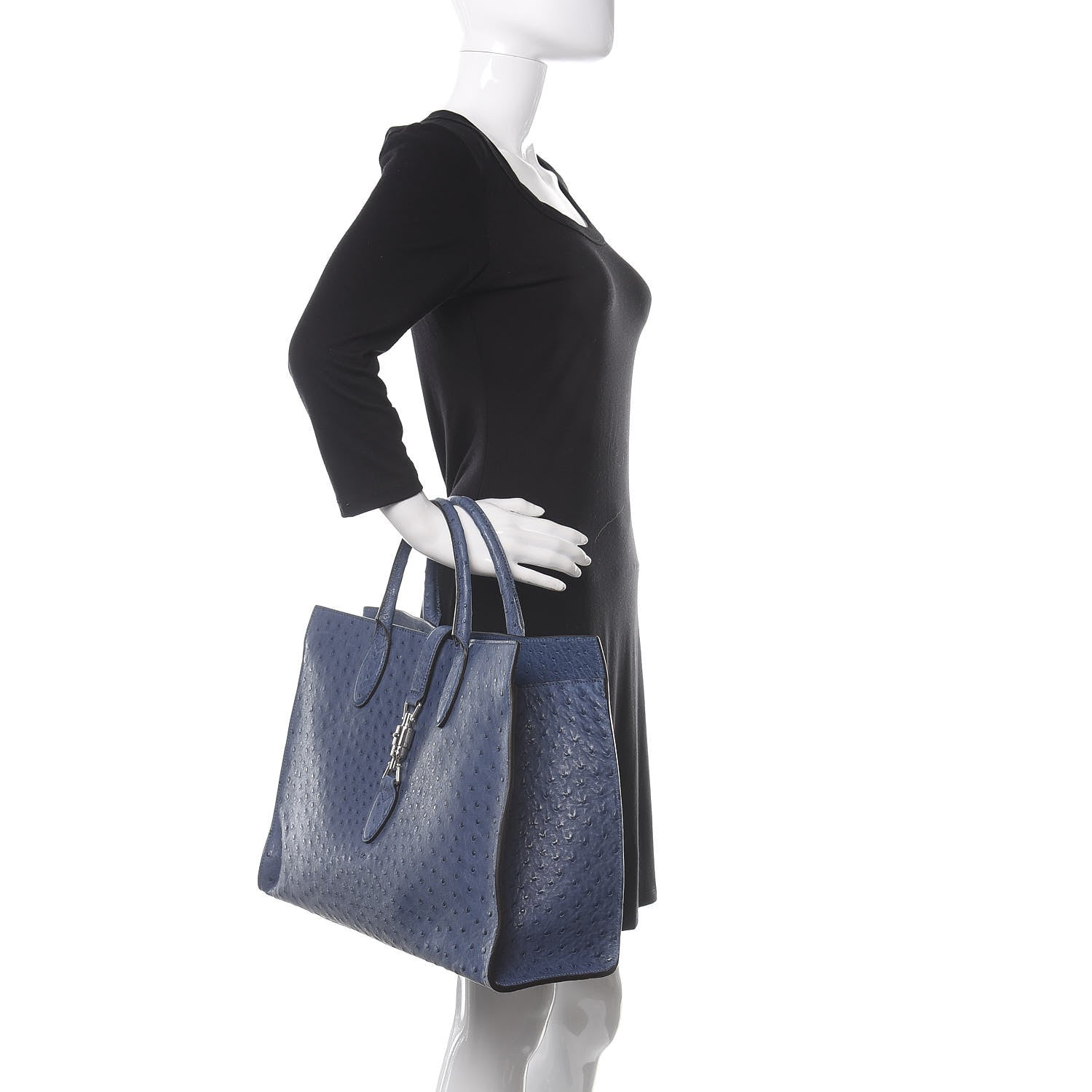 Gucci Ostrich Medium Jackie Top Handle Bag Blue 2 of 12