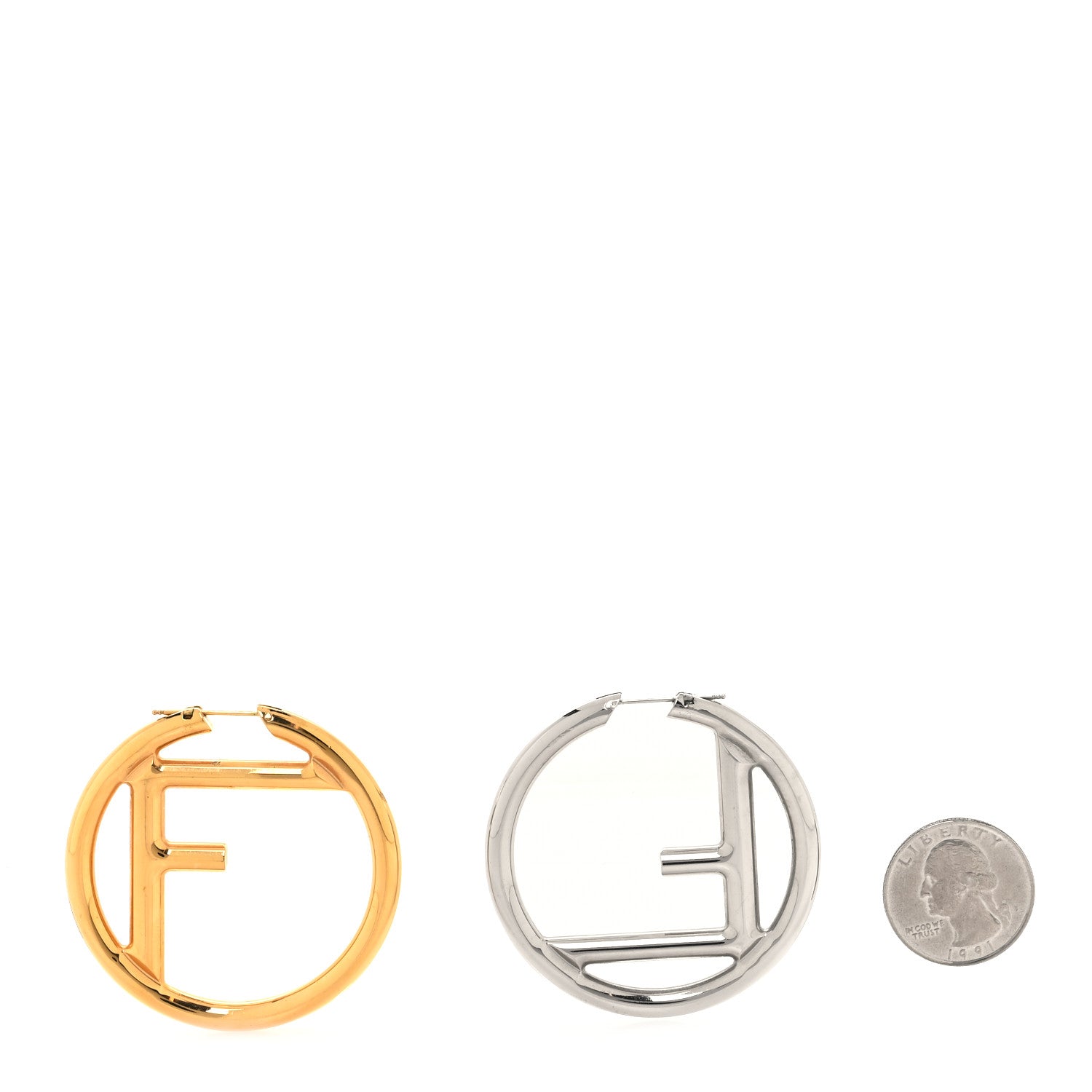 Fendi Metal FF Hoop Earrings Gold Silver 2 of 4