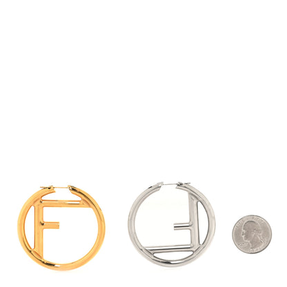 Fendi Metal FF Hoop Earrings Gold Silver 2 of 4