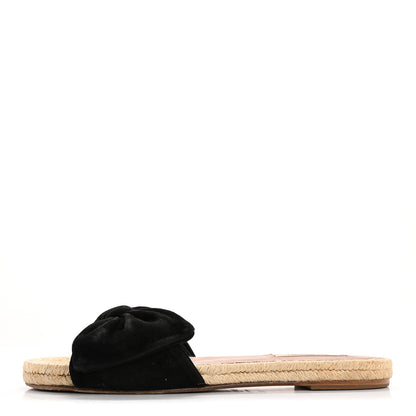 Valentino Garavani Suede Tropical Bow Espadrille Flat Slide Sandals 37.5 Black 1 of 15