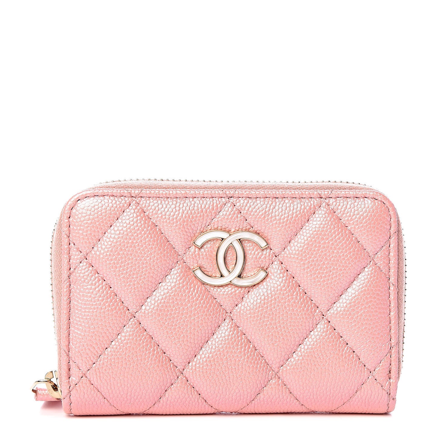Iridescent Caviar Quilted Zip Coin Purse Pink
