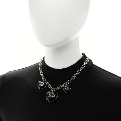 Chanel Metal Lambskin Resin Quilted CC Heart Necklace Black Gold 2 of 5