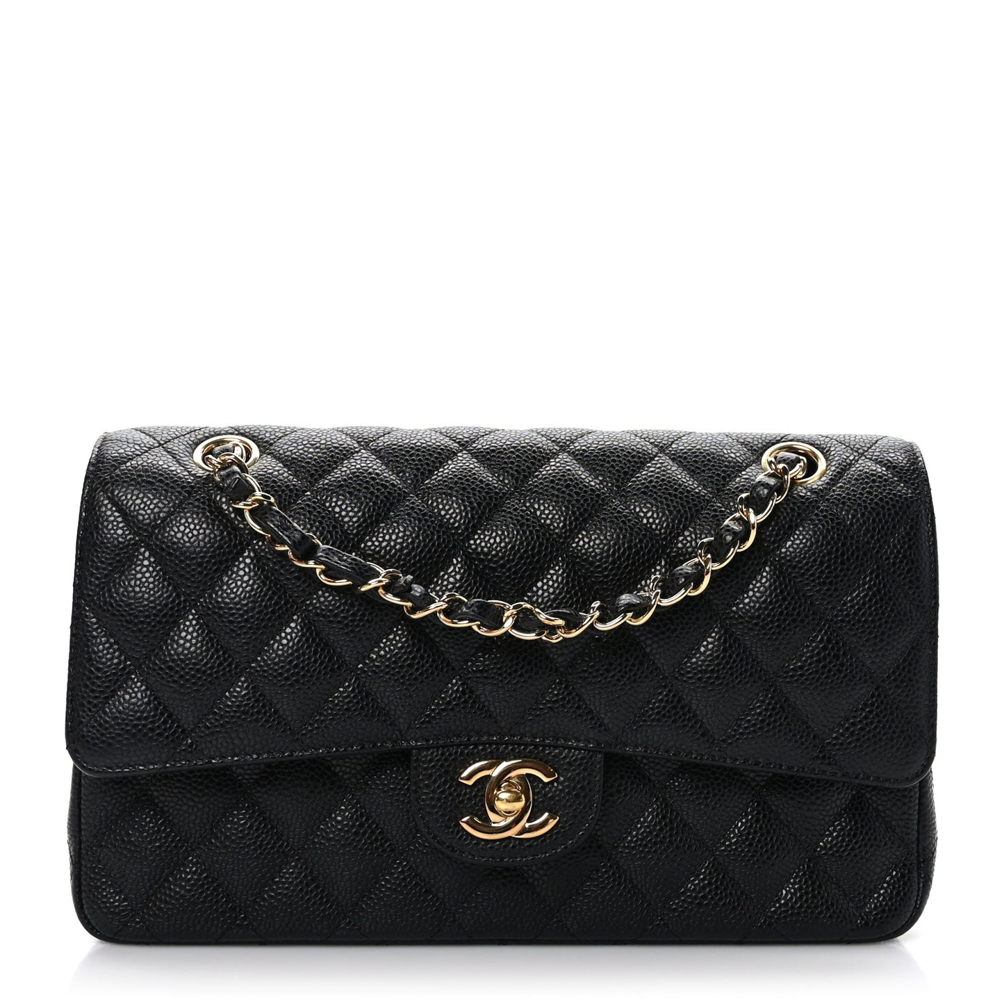 Caviar Quilted Medium Double Flap Black