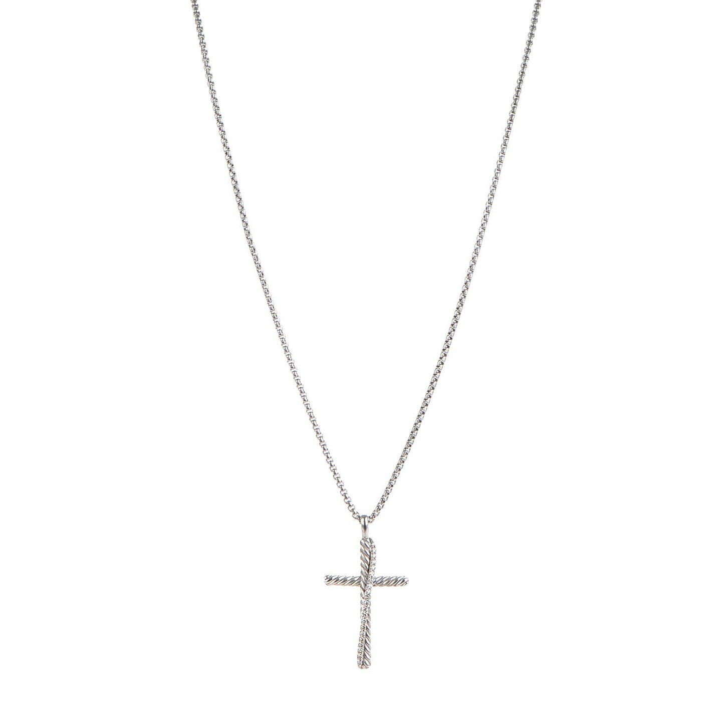 Sterling Silver Diamond Pave 29mm Crossover Cross Necklace