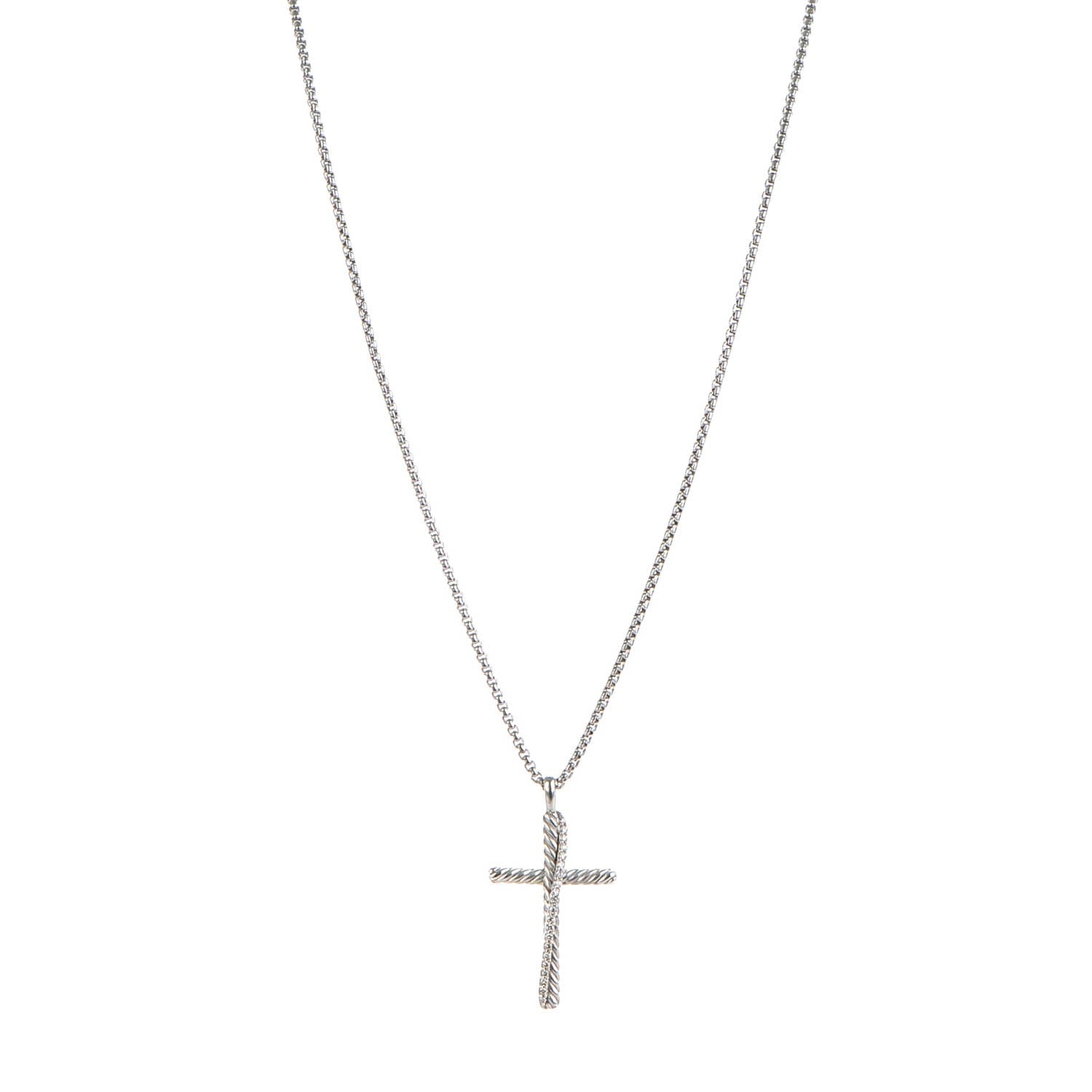 David Yurman Sterling Silver Diamond Pave 29mm Crossover Cross Necklace 1 of 5