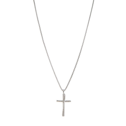 David Yurman Sterling Silver Diamond Pave 29mm Crossover Cross Necklace 1 of 5