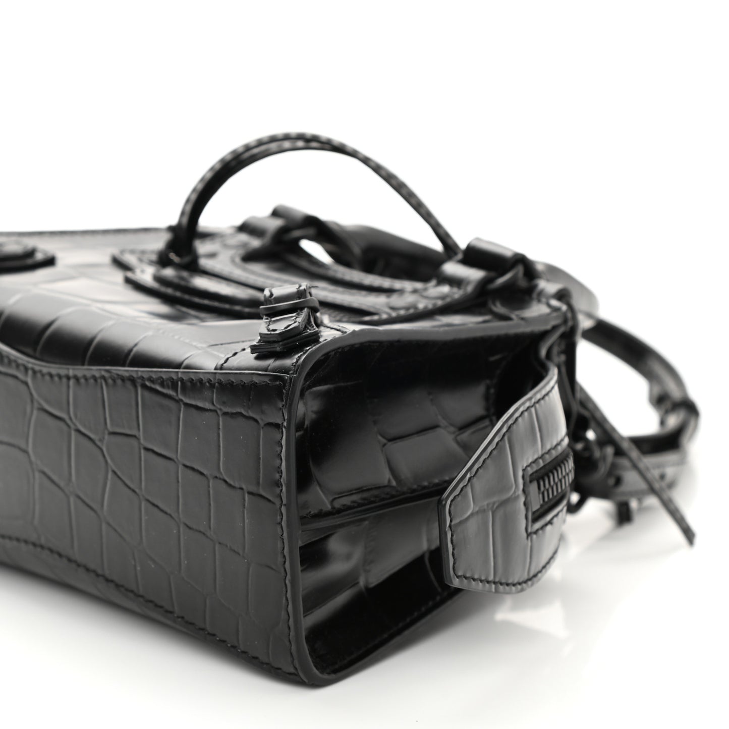 Semi Shiny Calfskin Crocodile Embossed Neo Classic Black Hardware Mini City Black