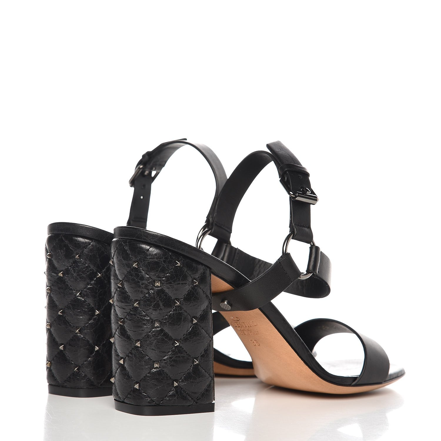 Valentino Garavani Calfskin Craquele Nappa Rockstud Spike 90mm Ankle Strap Sandals 39 Black 4 of 9