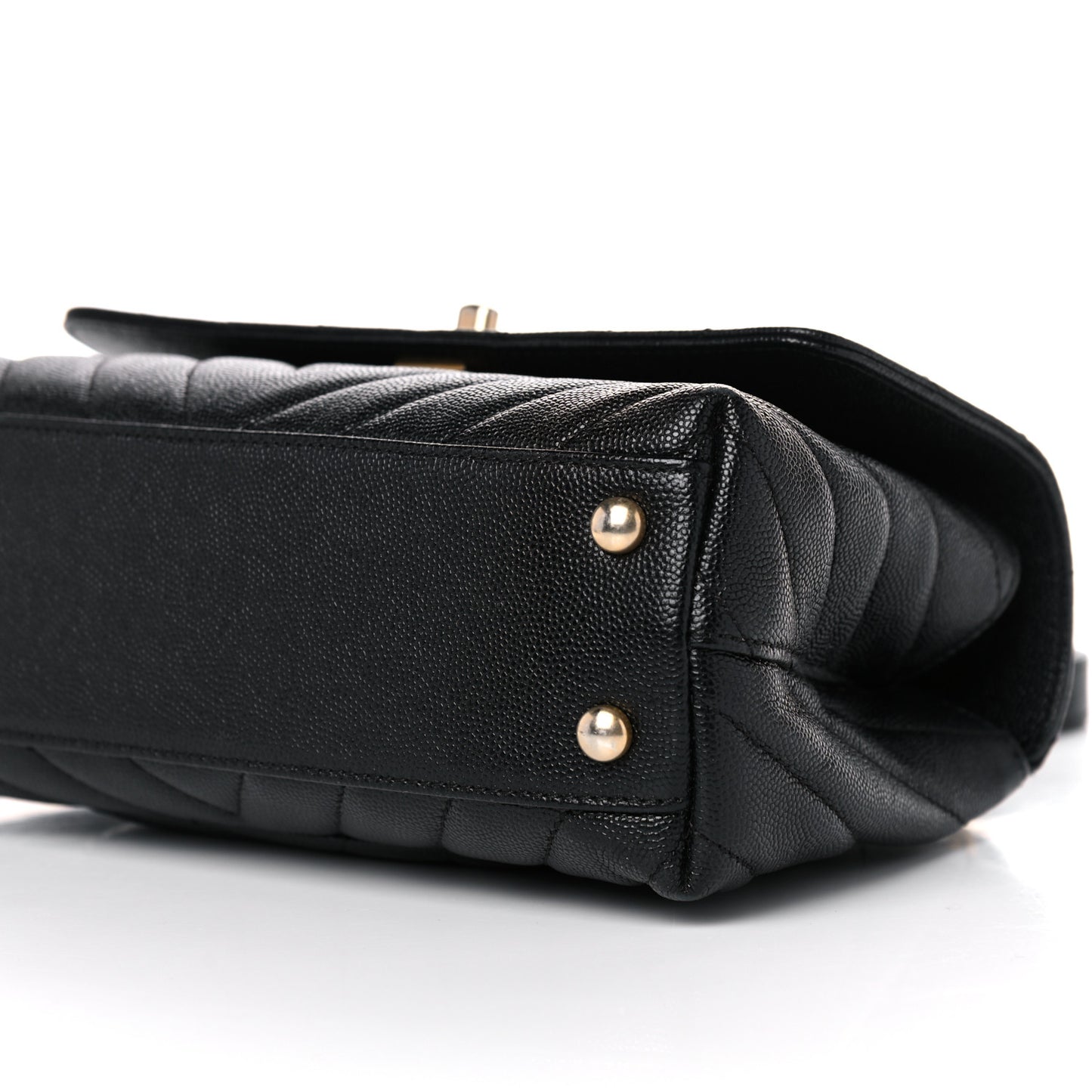 Caviar Chevron Quilted Mini Coco Handle Flap Black
