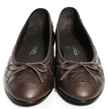 Chanel Metallic Calfskin Quilted Cap Toe Ballerina Flats 38.5 Argent 2 of 8