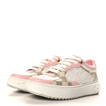 Louis Vuitton Monogram Embossed Calfskin Damier Azur Time Out Sneakers 36.5 Rose Clair Pink 4 of 9