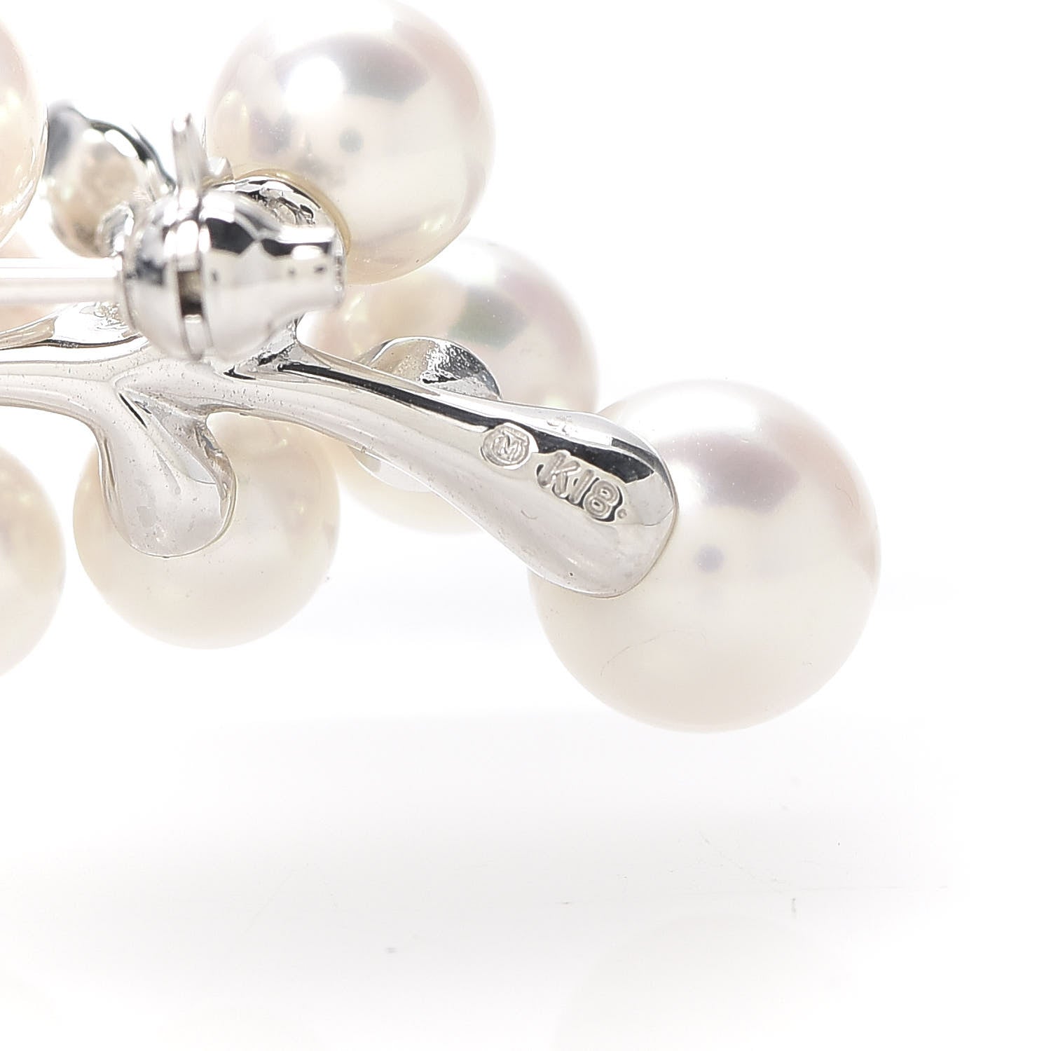 Mikimoto 18K White Gold Diamond Akoya Pearl 4.5-7mm Olive Leaf Brooch 4 of 4