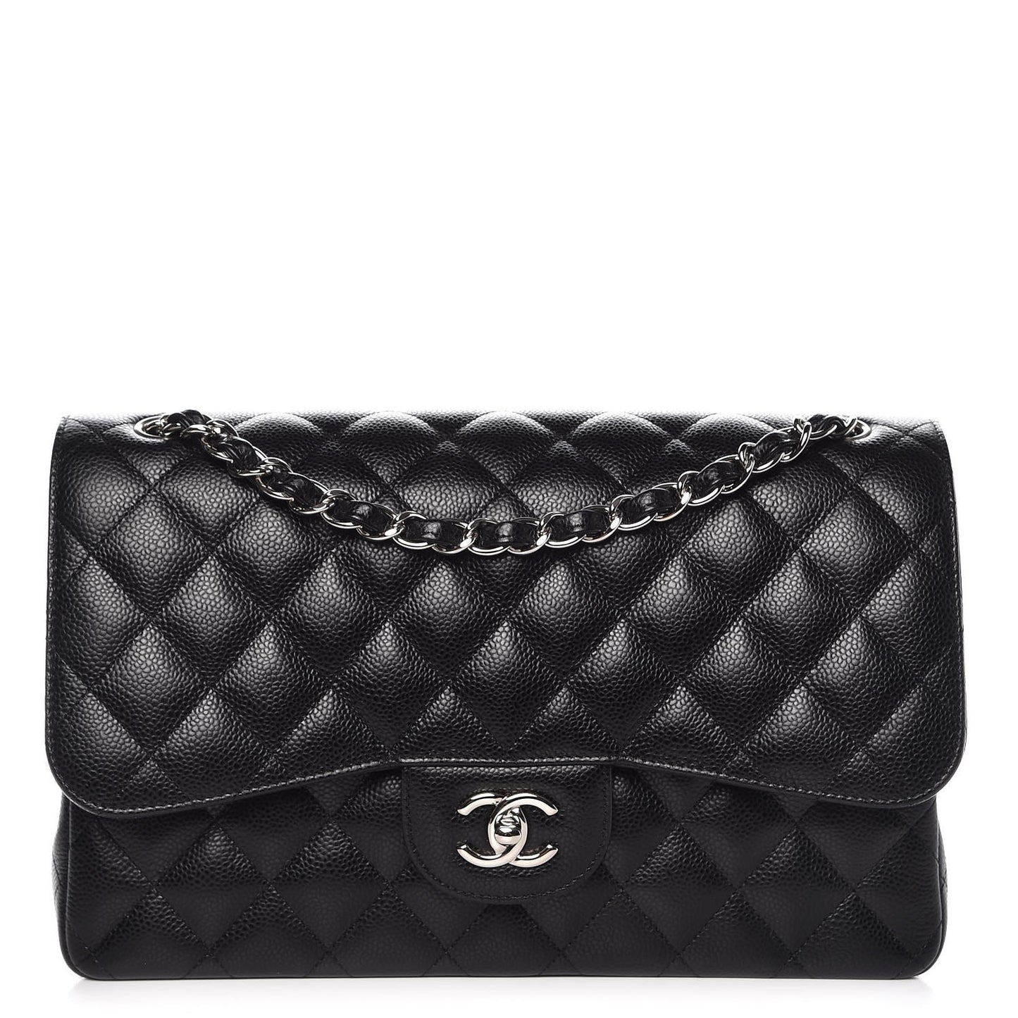 Caviar Quilted Jumbo Double Flap Black