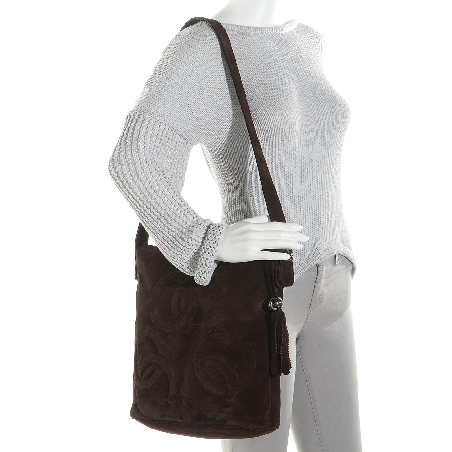 Suede CC Tassel Shoulder Bag Brown
