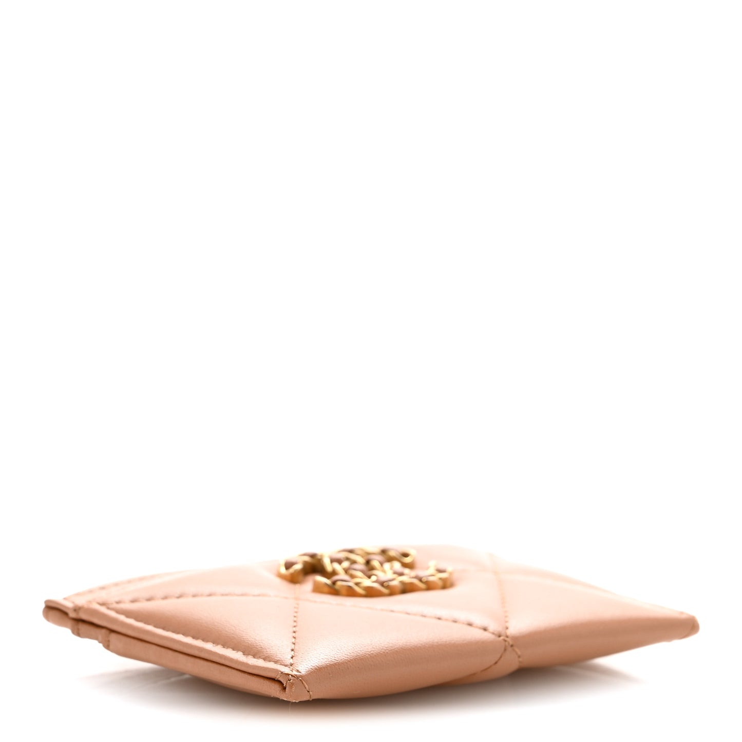 Lambskin Quilted Chanel 19 Card Holder Brown