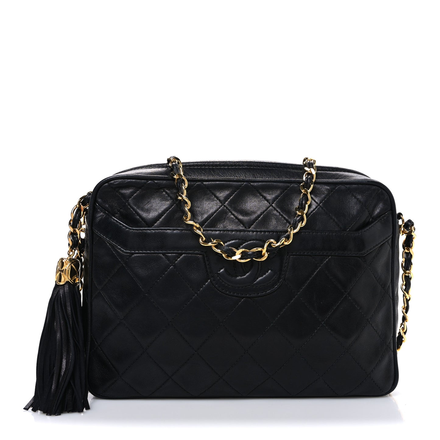 Lambskin Quilted CC Tassel Camera Case Black