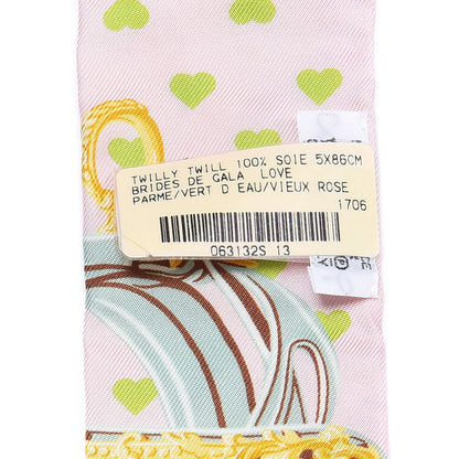 Hermes Silk Brides de Gala Love Twilly Parme Vert D Eau Vieux Rose 3 of 4