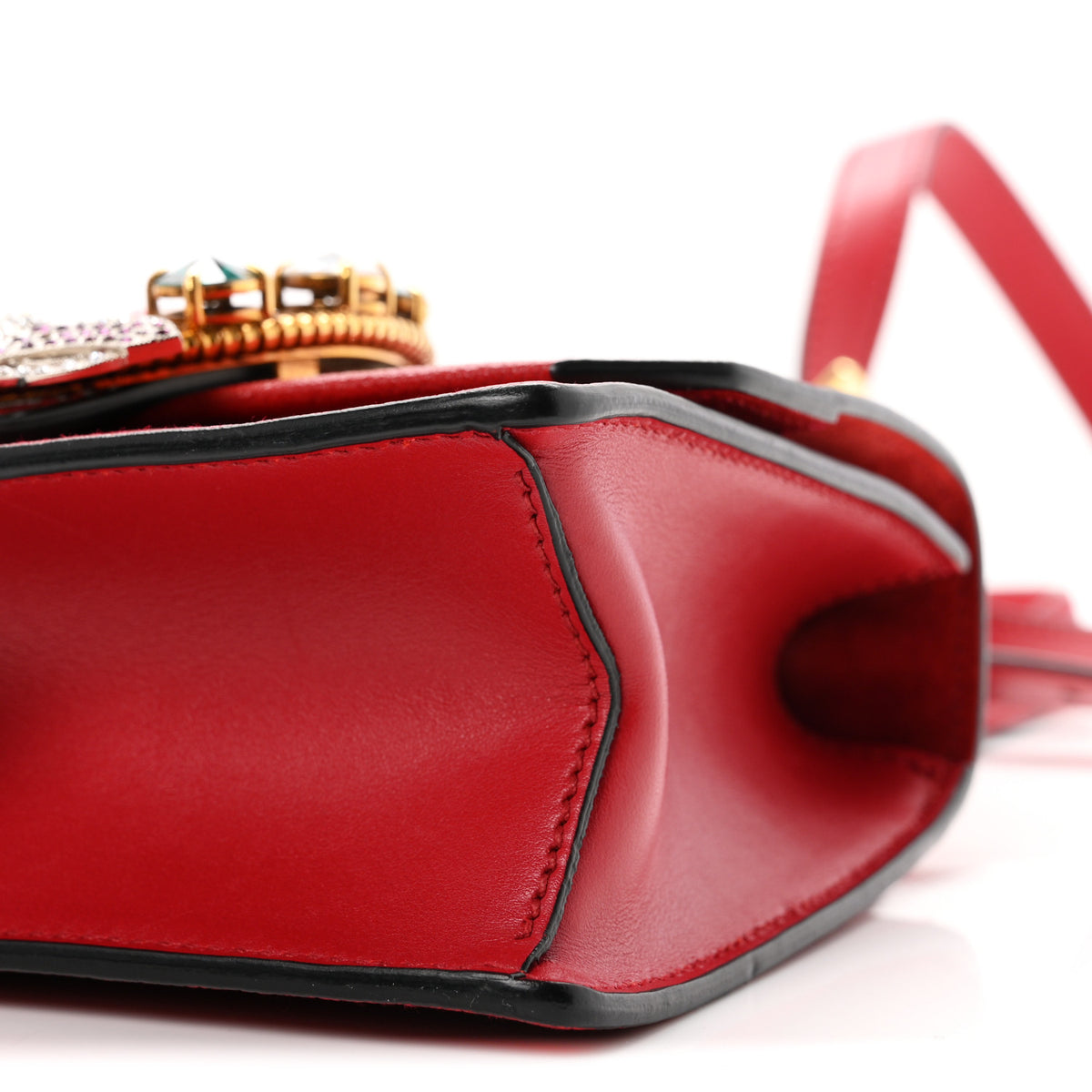 Goatskin Madras Soft Calf Crystal Embellished Shoulder Bag Red