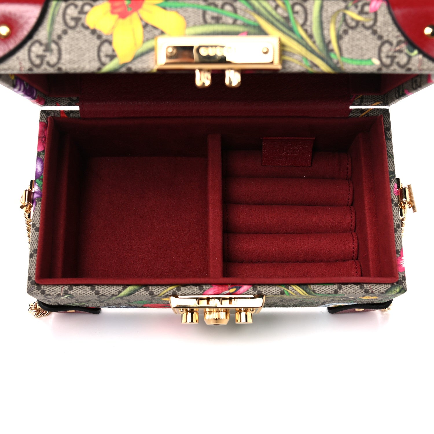 Gucci GG Supreme Monogram Flora Padlock Jewelry Case Red 5 of 13
