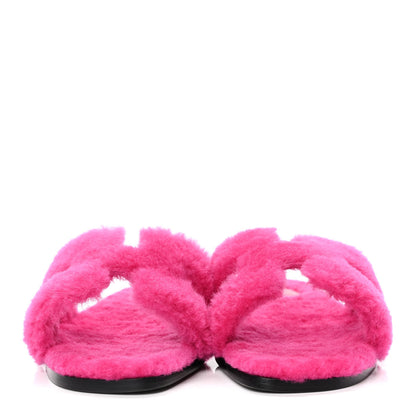 Hermes Woolskin Oran Sandals 37 Rose Fuchsia 2 of 4