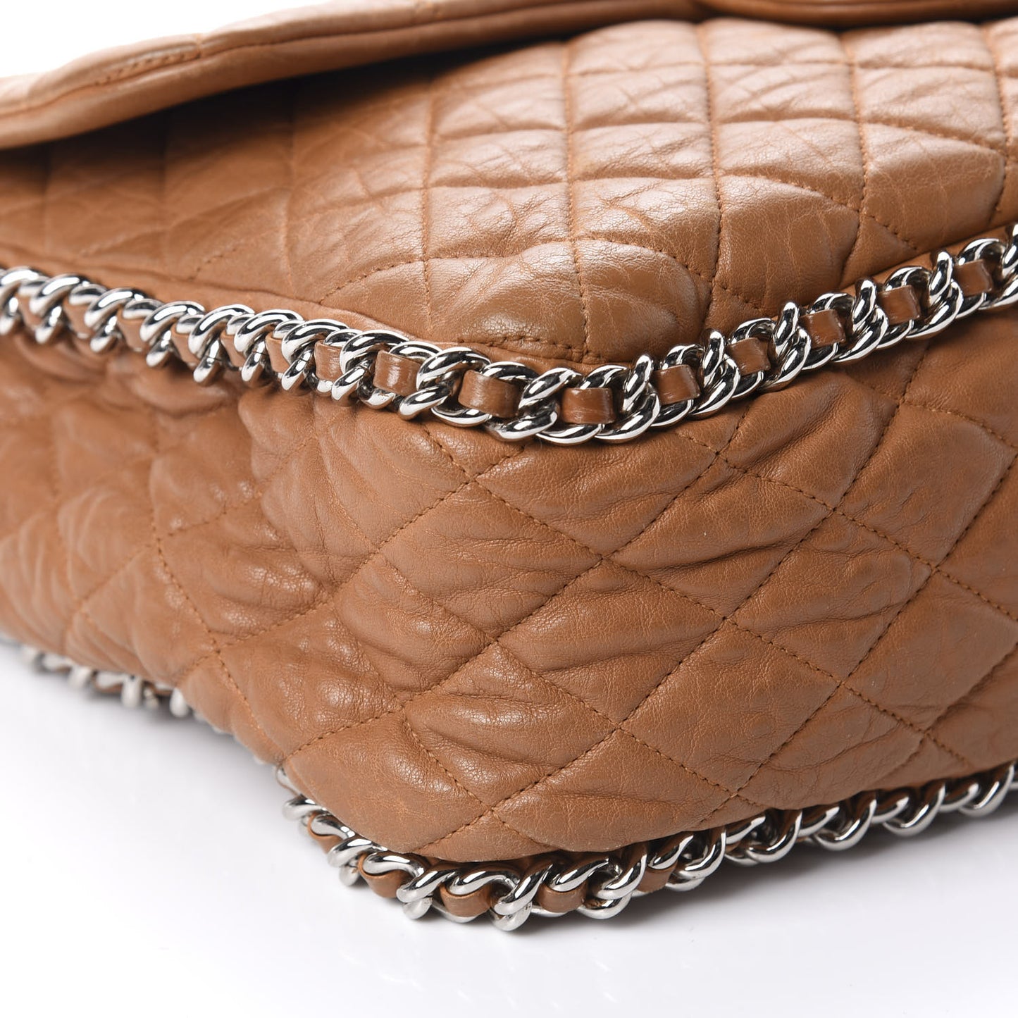 Washed Lambskin Chain Around Maxi Flap Bag Dark Beige
