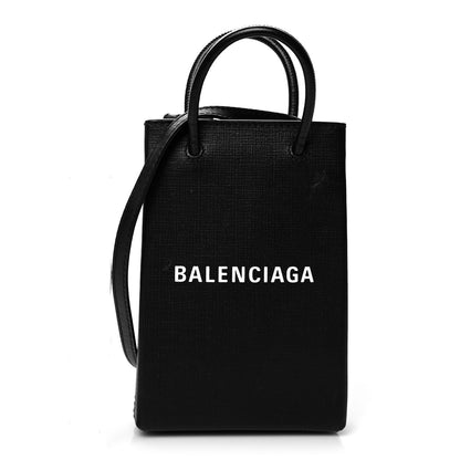 Balenciaga Squared Calfskin Logo Shopping Phone Holder Bag Black 1 of 12