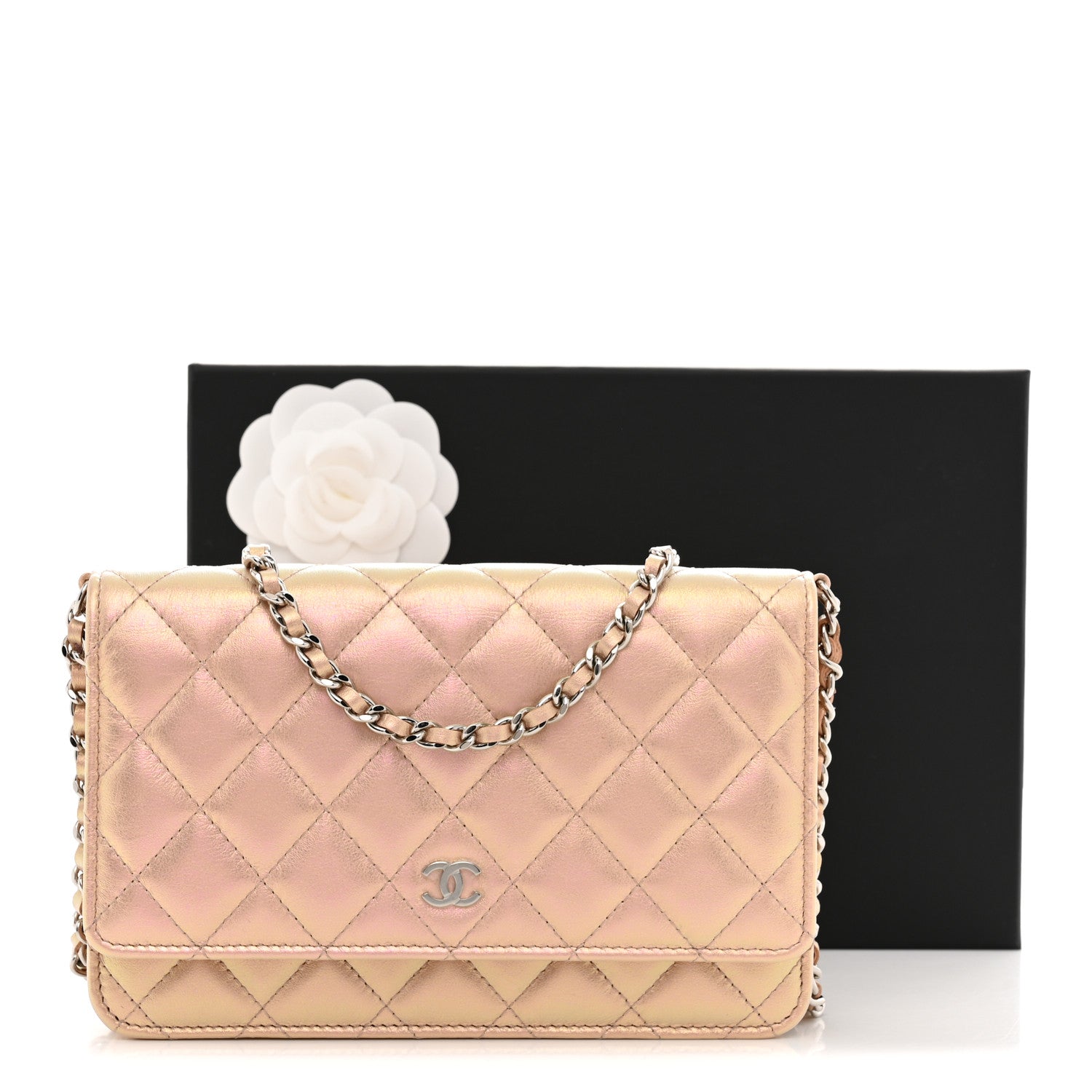 Chanel Iridescent Calfskin Quilted Wallet On Chain WOC Pink 12 of 12