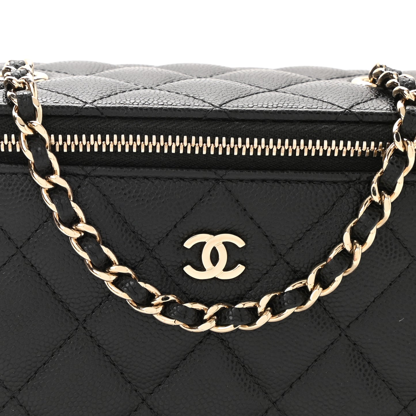 Caviar Quilted Small Vanity Case With Chain Black
