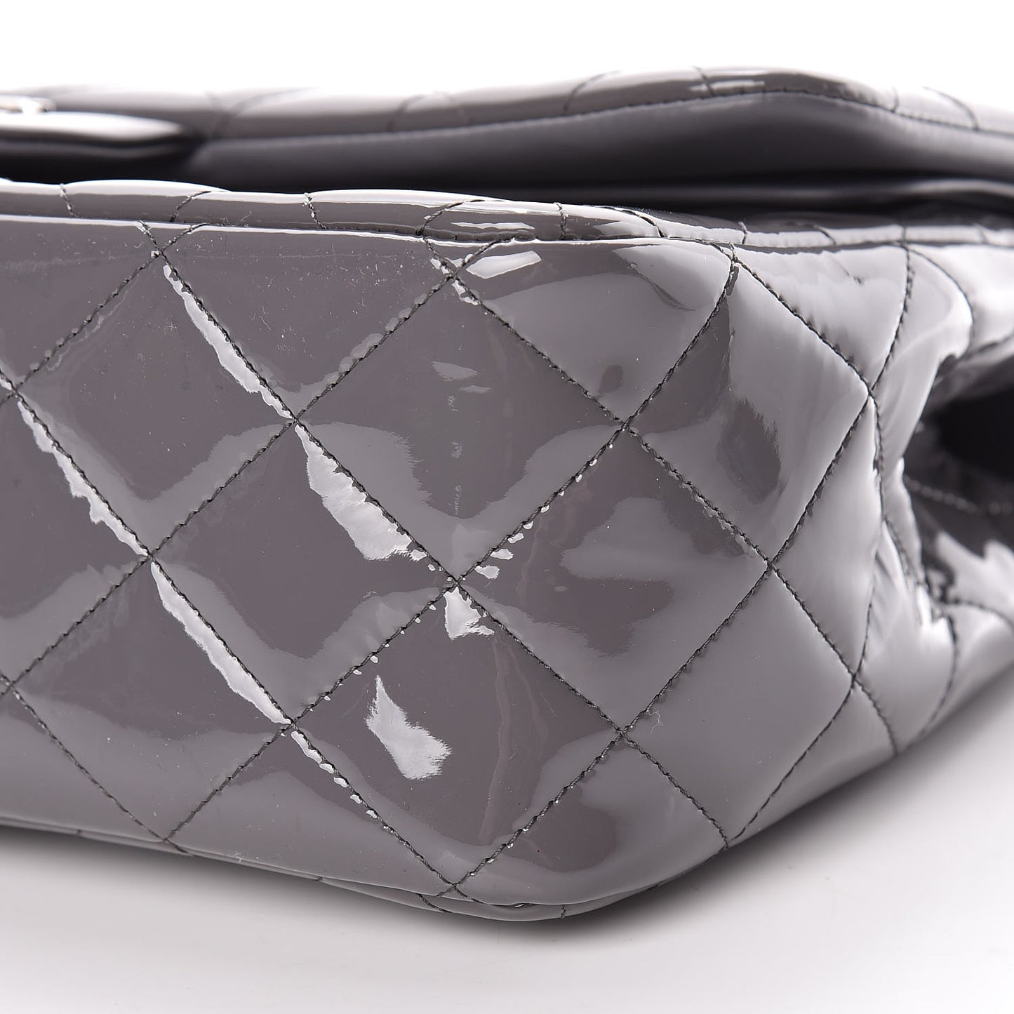 Patent Quilted Jumbo Double Flap Grey