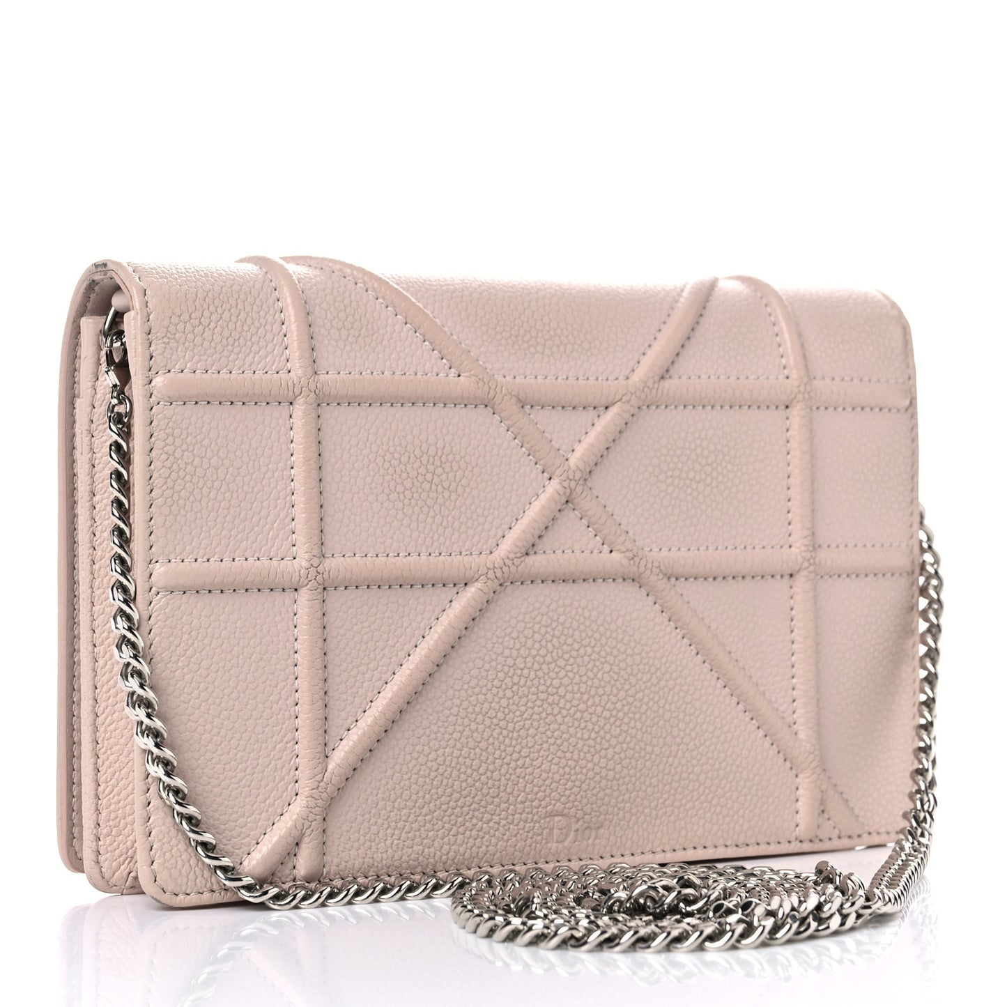 Grained Calfskin Diorama Wallet on Chain Pouch Rose Poudre