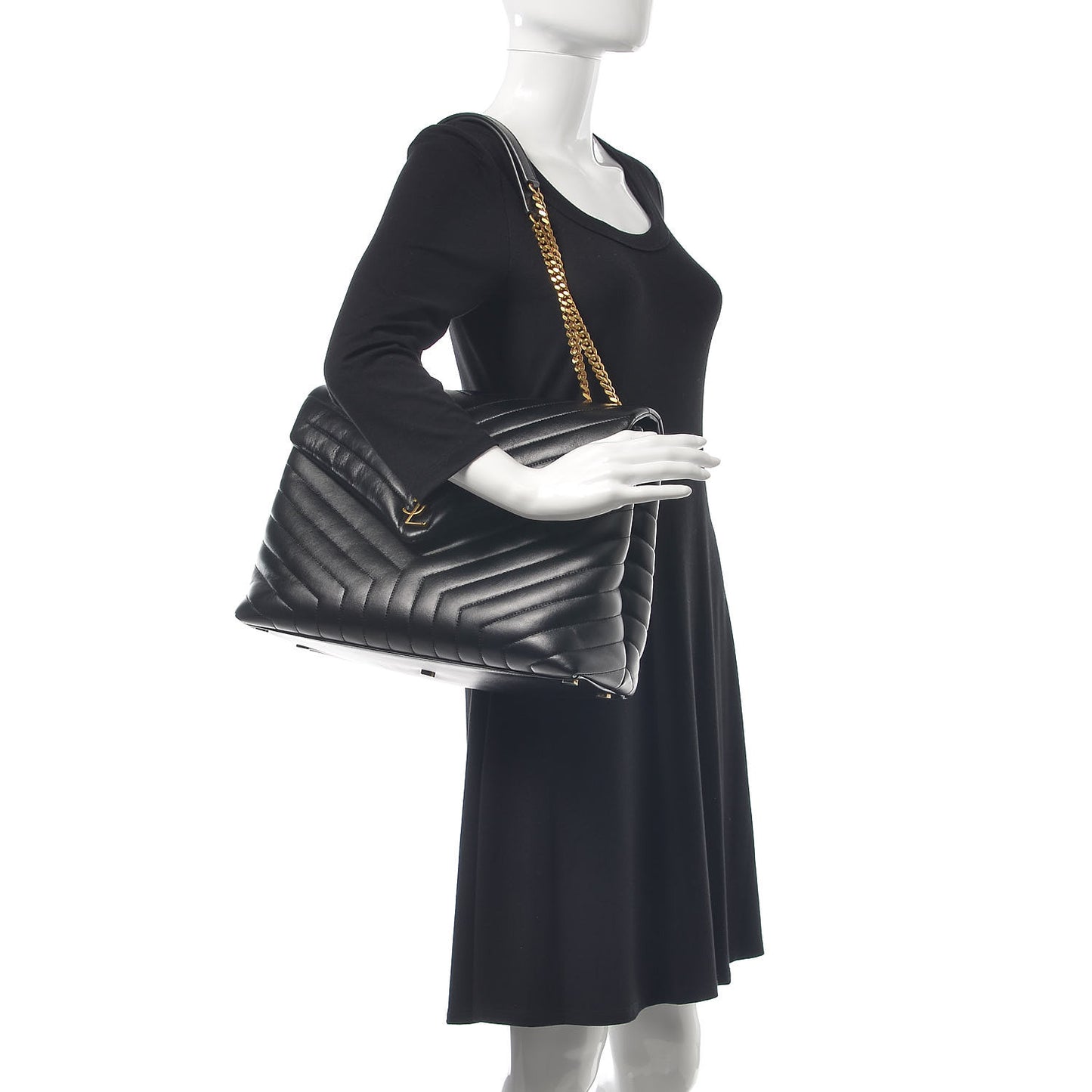 Calfskin Y Quilted Monogram Large Loulou Chain Satchel Black