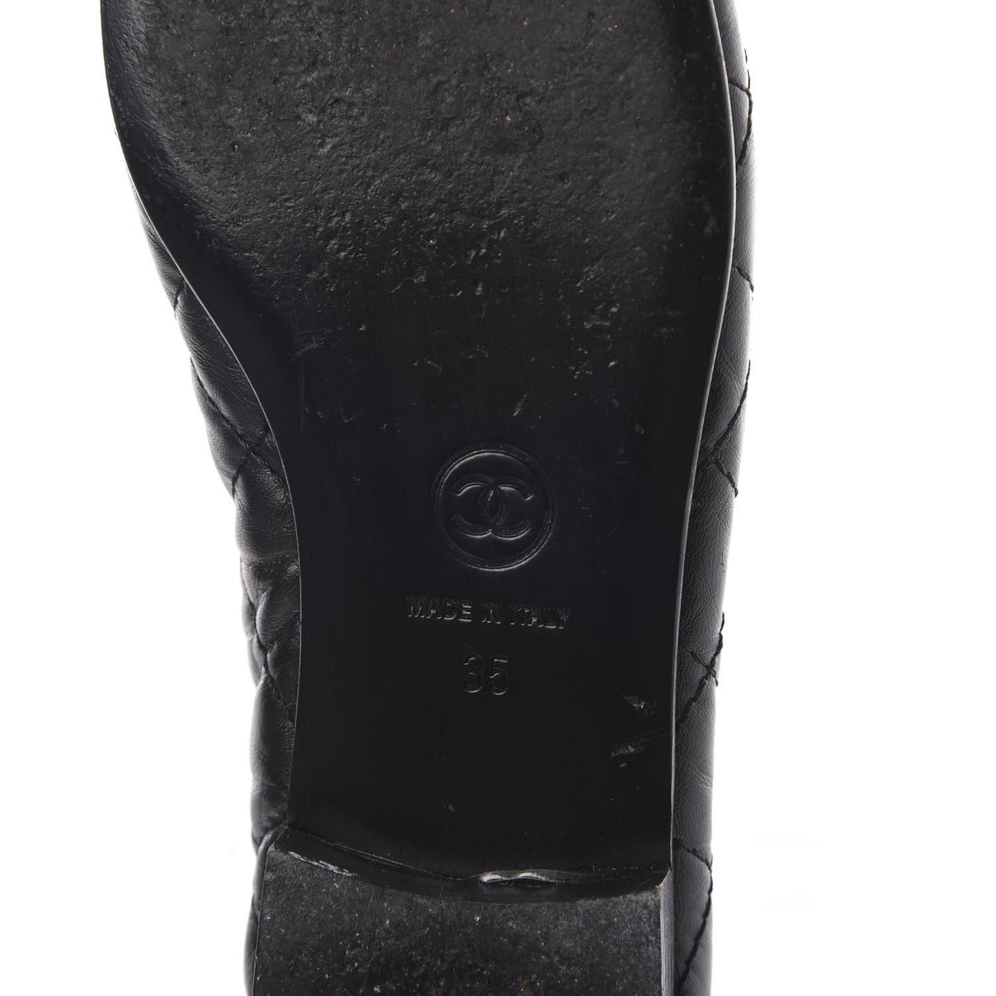 Aged Calfskin Quilted Cap Toe Ballerina Flats 35 Black