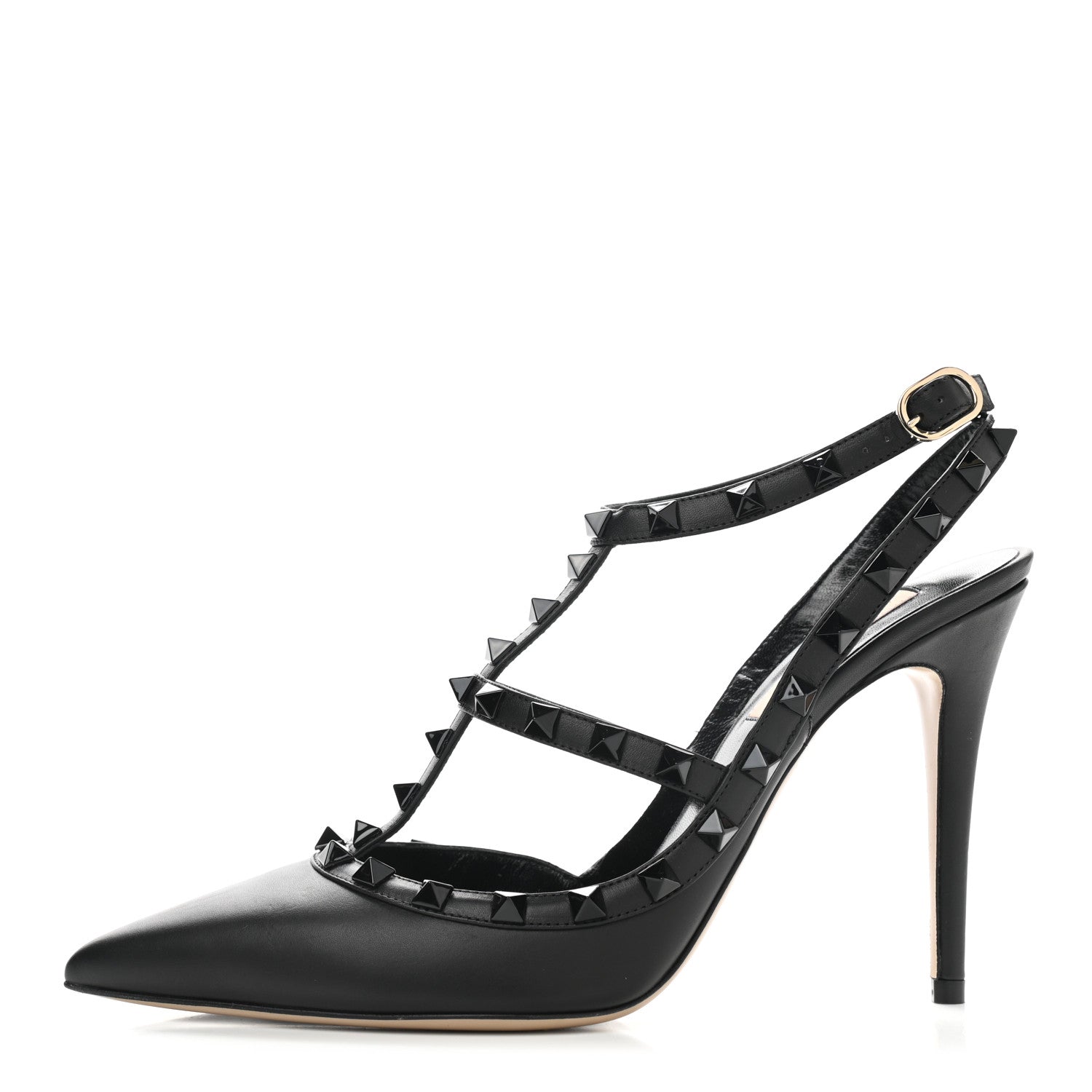 Valentino Garavani Calfskin Lacquered Monochrome Rockstud Ankle Strap 100mm Pumps 39.5 Black 1 of 9