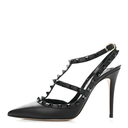 Valentino Garavani Calfskin Lacquered Monochrome Rockstud Ankle Strap 100mm Pumps 39.5 Black 1 of 9