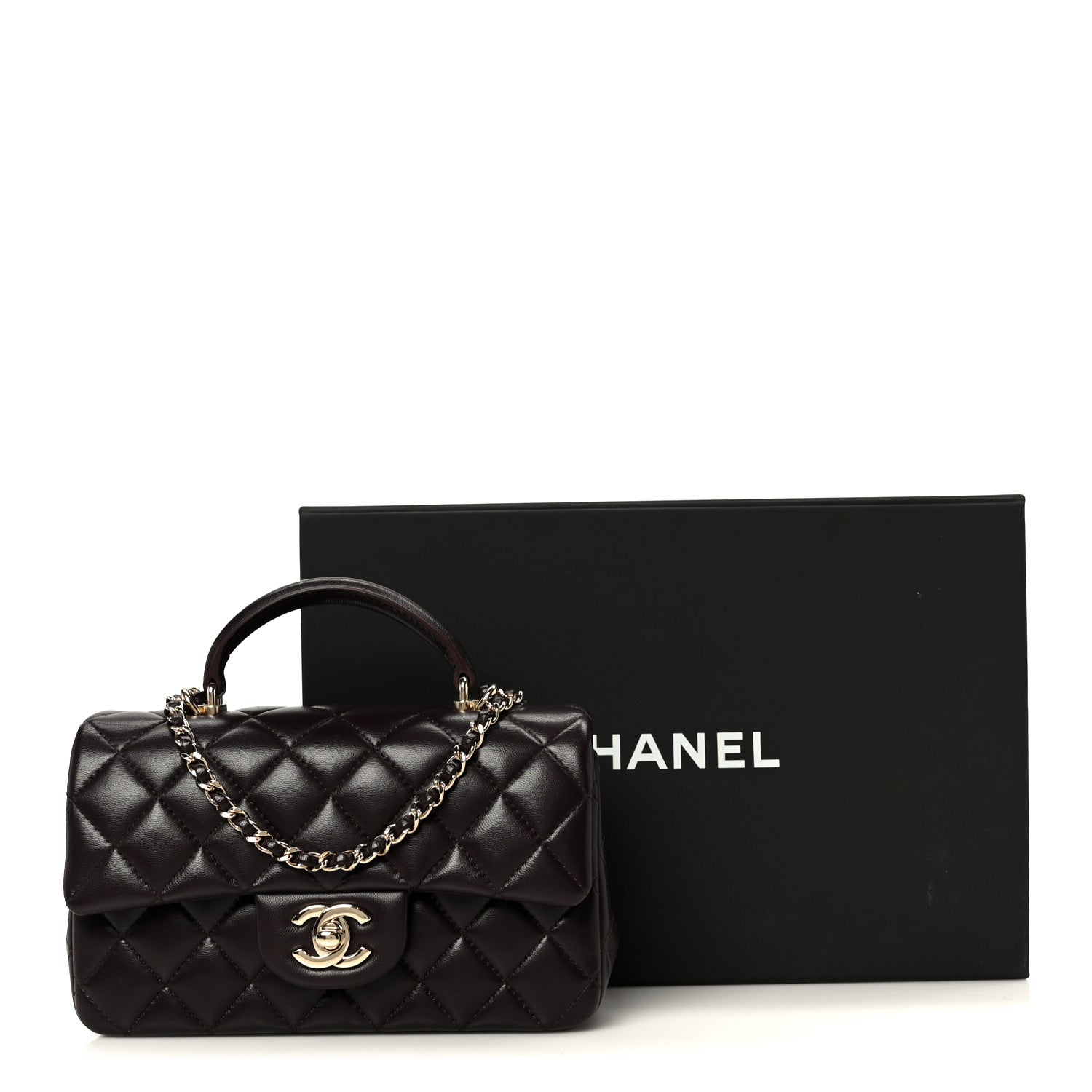 Chanel Lambskin Quilted Mini Top Handle Rectangular Flap Dark