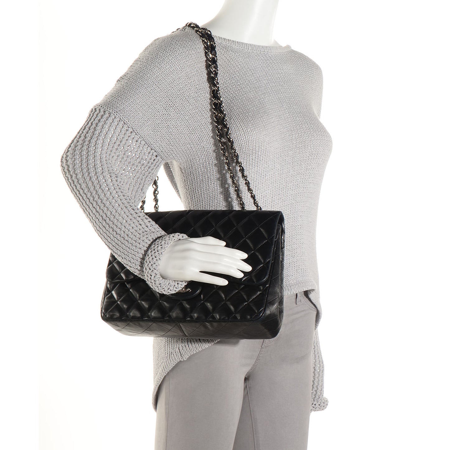 Lambskin Quilted Jumbo Single Flap Black