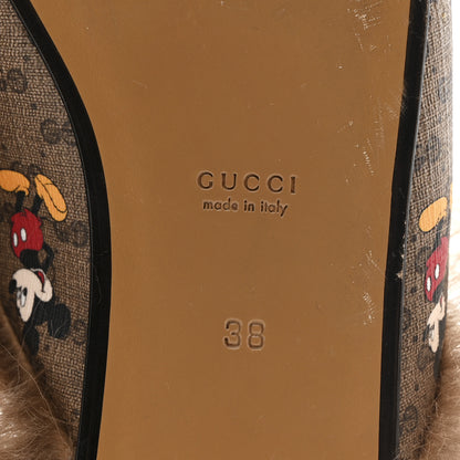 Gucci X DISNEY Mini Vintage GG Supreme Monogram Mickey Mouse Fur Womens Princetown Slippers 38 Beige Vintage Sun Oil 7 of 9
