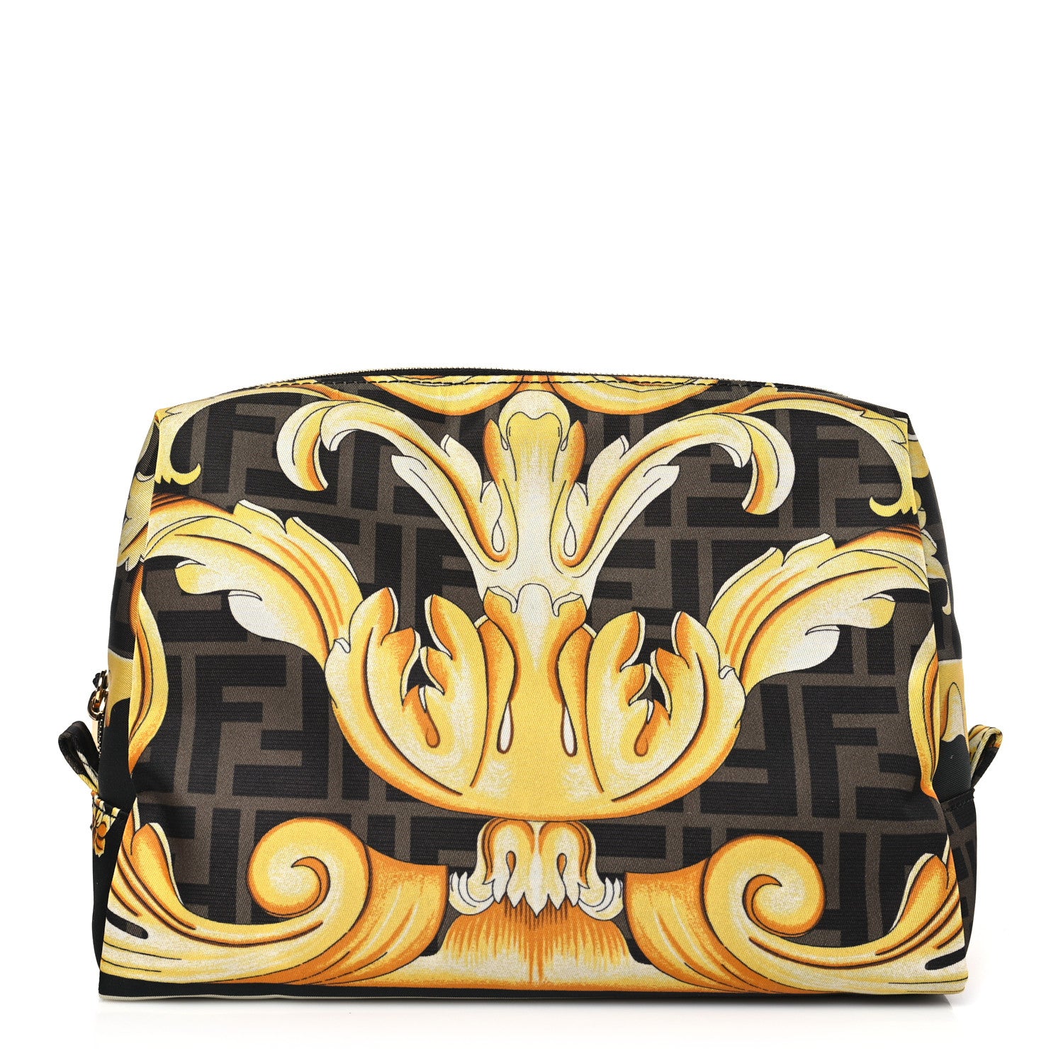 Fendi X VERSACE Nylon Fendace FF Baroque Print Small Trapezoid Beauty Pouch Gold 1 of 8